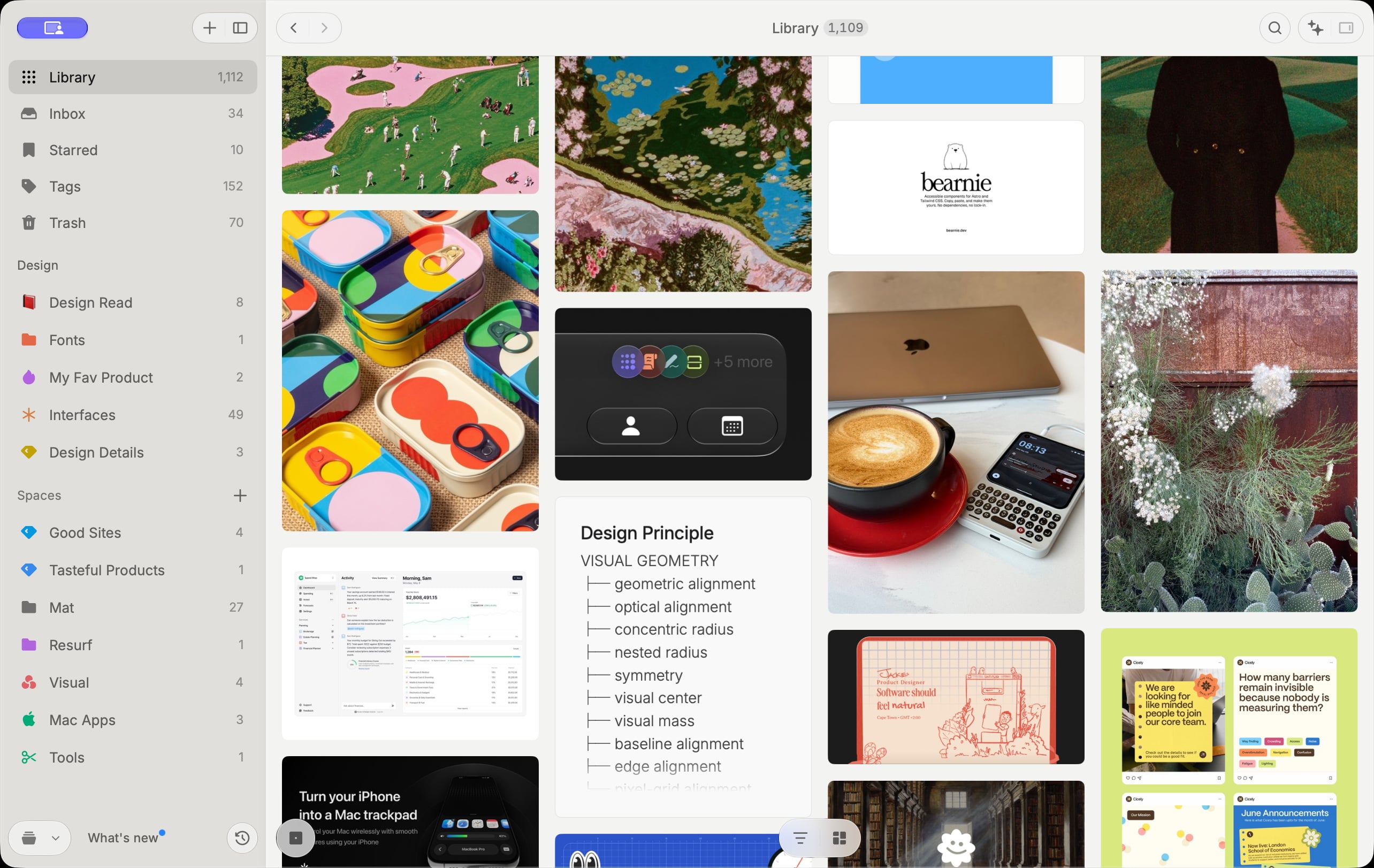 Resurf on Mac with a visual library of saved artwork, websites, and interface inspiration