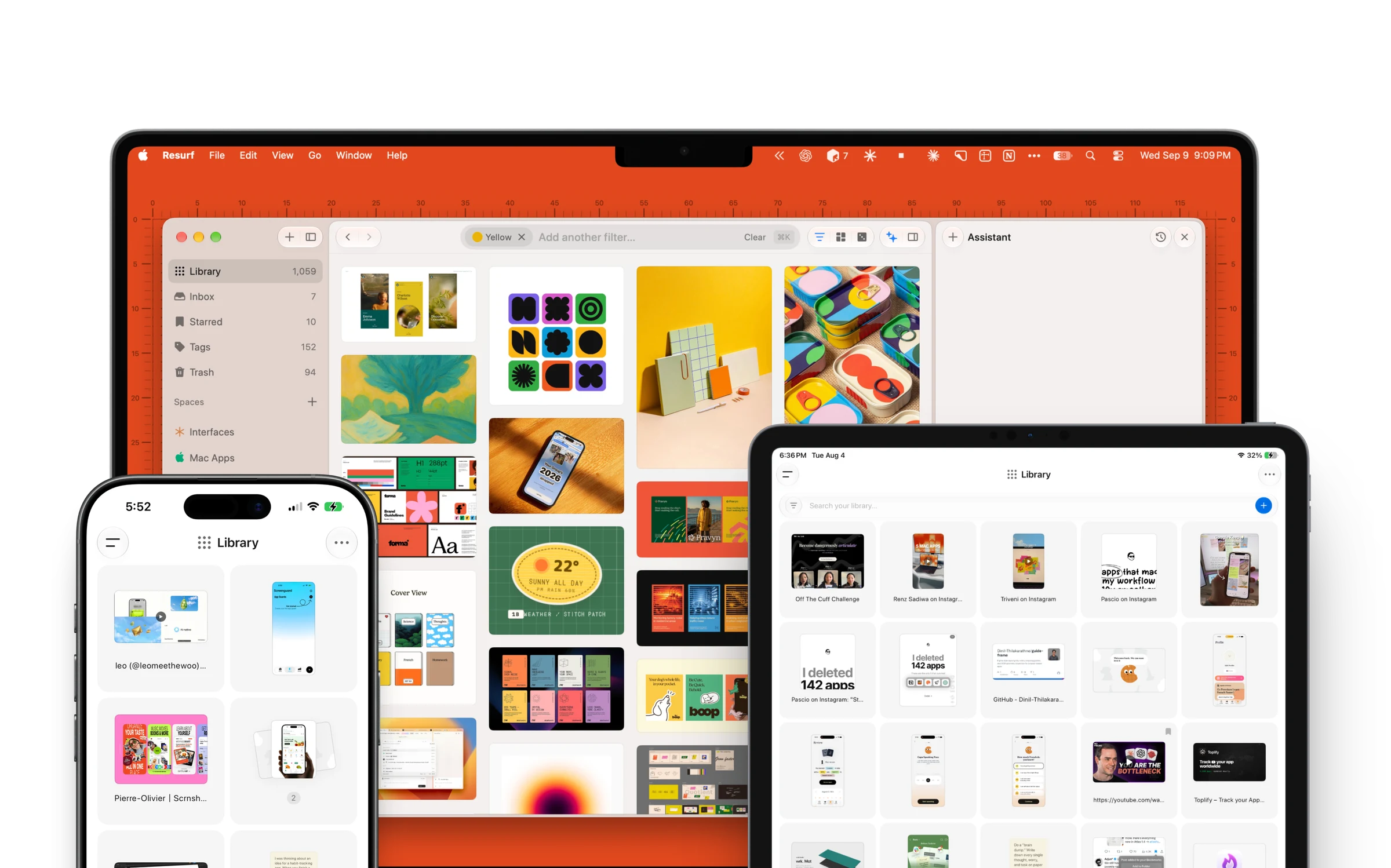 Resurf running natively on Mac, iPhone, and iPad with the same library